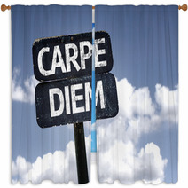 Carpe Diem Sign With Clouds And Sky Background Window Curtains 68784042