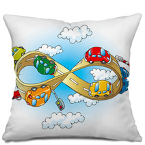 Cars On Infinite Road (rastered Illustration) Pillows 8868566