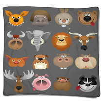 Cartoon Animal Heads Icon Set Blankets 32347272