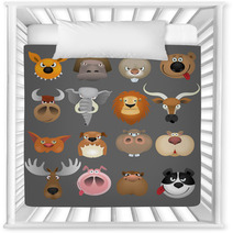 Cartoon Animal Heads Icon Set Nursery Decor 32347272