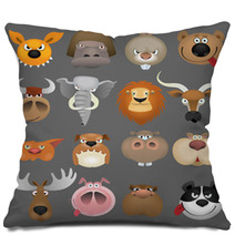 Cartoon Animal Heads Icon Set Pillows 32347272
