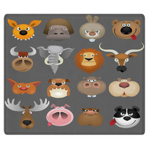 Cartoon Animal Heads Icon Set Rugs 32347272