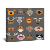 Cartoon Animal Heads Icon Set Wall Art 32347272