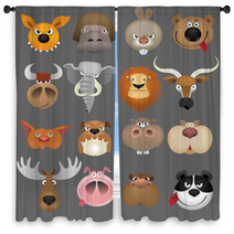 Cartoon Animal Heads Icon Set Window Curtains 32347272