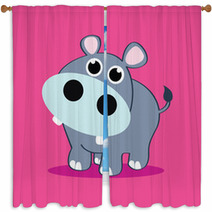 Cartoon Baby Hippopotamus Art For Kids Window Curtains 53573156