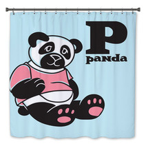 Cartoon Doodle Panda With Letter P Part Of Animal Abc Bath Decor 107240738