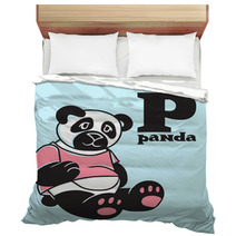 Cartoon Doodle Panda With Letter P Part Of Animal Abc Bedding 107240738