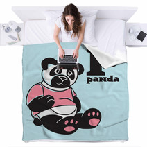 Cartoon Doodle Panda With Letter P Part Of Animal Abc Blankets 107240738
