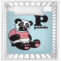 Cartoon Doodle Panda With Letter P Part Of Animal Abc Nursery Decor 107240738