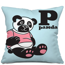 Cartoon Doodle Panda With Letter P Part Of Animal Abc Pillows 107240738