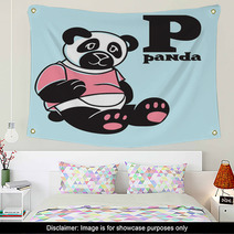 Cartoon Doodle Panda With Letter P Part Of Animal Abc Wall Art 107240738
