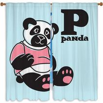 Cartoon Doodle Panda With Letter P Part Of Animal Abc Window Curtains 107240738