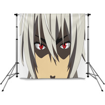 Cartoon Face With Red Eyes On White Background Web Banner For Anime Manga In Japanese Style Vector Illustration Backdrops 212945442