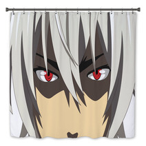 Cartoon Face With Red Eyes On White Background Web Banner For Anime Manga In Japanese Style Vector Illustration Bath Decor 212945442