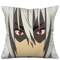 Cartoon Face With Red Eyes On White Background Web Banner For Anime Manga In Japanese Style Vector Illustration Pillows 212945442