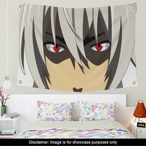 Cartoon Face With Red Eyes On White Background Web Banner For Anime Manga In Japanese Style Vector Illustration Wall Art 212945442