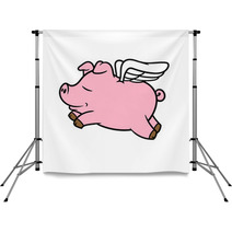 Cartoon Flying Pig Vector Illustration Backdrops 142150847
