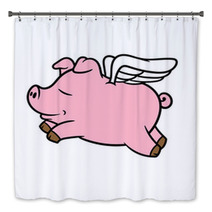 Cartoon Flying Pig Vector Illustration Bath Decor 142150847