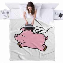 Cartoon Flying Pig Vector Illustration Blankets 142150847