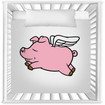 Cartoon Flying Pig Vector Illustration Nursery Decor 142150847