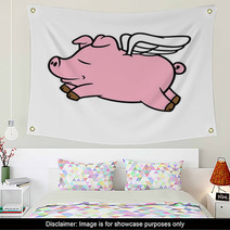 Cartoon Flying Pig Vector Illustration Wall Art 142150847