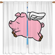 Cartoon Flying Pig Vector Illustration Window Curtains 142150847