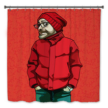 Cartoon Funny Man In Red Winter Clothes Bath Decor 126849394