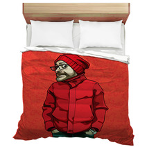 Cartoon Funny Man In Red Winter Clothes Bedding 126849394