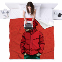 Cartoon Funny Man In Red Winter Clothes Blankets 126849394