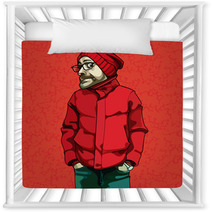 Cartoon Funny Man In Red Winter Clothes Nursery Decor 126849394