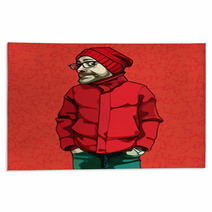 Cartoon Funny Man In Red Winter Clothes Rugs 126849394