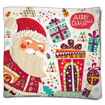 Cartoon Funny Santa Claus With Presents Blankets 56302362