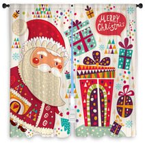 Cartoon Funny Santa Claus With Presents Window Curtains 56302362