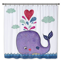 Cartoon Illustration With Whale And Red Heart Bath Decor 72789320