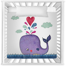 Cartoon Illustration With Whale And Red Heart Nursery Decor 72789320