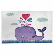 Cartoon Illustration With Whale And Red Heart Rugs 72789320