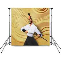 Cartoon Llustration Of Japanese Samurai Backdrops 143795549
