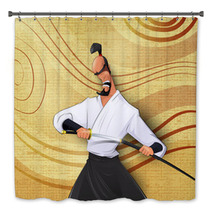 Cartoon Llustration Of Japanese Samurai Bath Decor 143795549