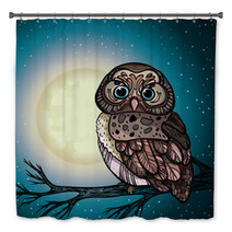 Cartoon Owl And Full Moon. Bath Decor 55712653