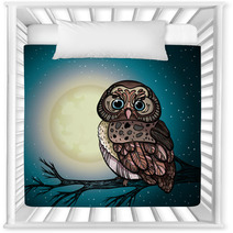 Cartoon Owl And Full Moon. Nursery Decor 55712653