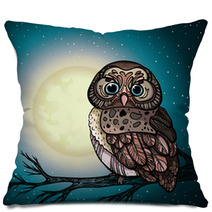 Cartoon Owl And Full Moon. Pillows 55712653