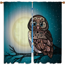Cartoon Owl And Full Moon. Window Curtains 55712653