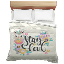 Cartoon Owl And Lettering Bedding 180127803