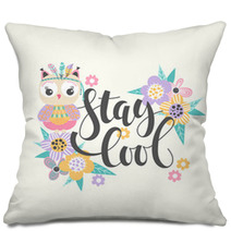 Cartoon Owl And Lettering Pillows 180127803