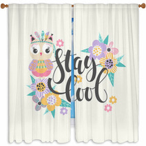 Cartoon Owl And Lettering Window Curtains 180127803