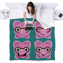Cartoon Piggy Banks With Eyeglasses Blankets 61639424
