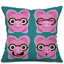 Cartoon Piggy Banks With Eyeglasses Pillows 61639424