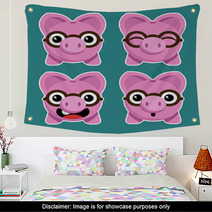 Cartoon Piggy Banks With Eyeglasses Wall Art 61639424
