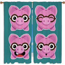 Cartoon Piggy Banks With Eyeglasses Window Curtains 61639424