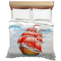 Cartoon Sailboat Ship With Red Sails Bedding 52186512